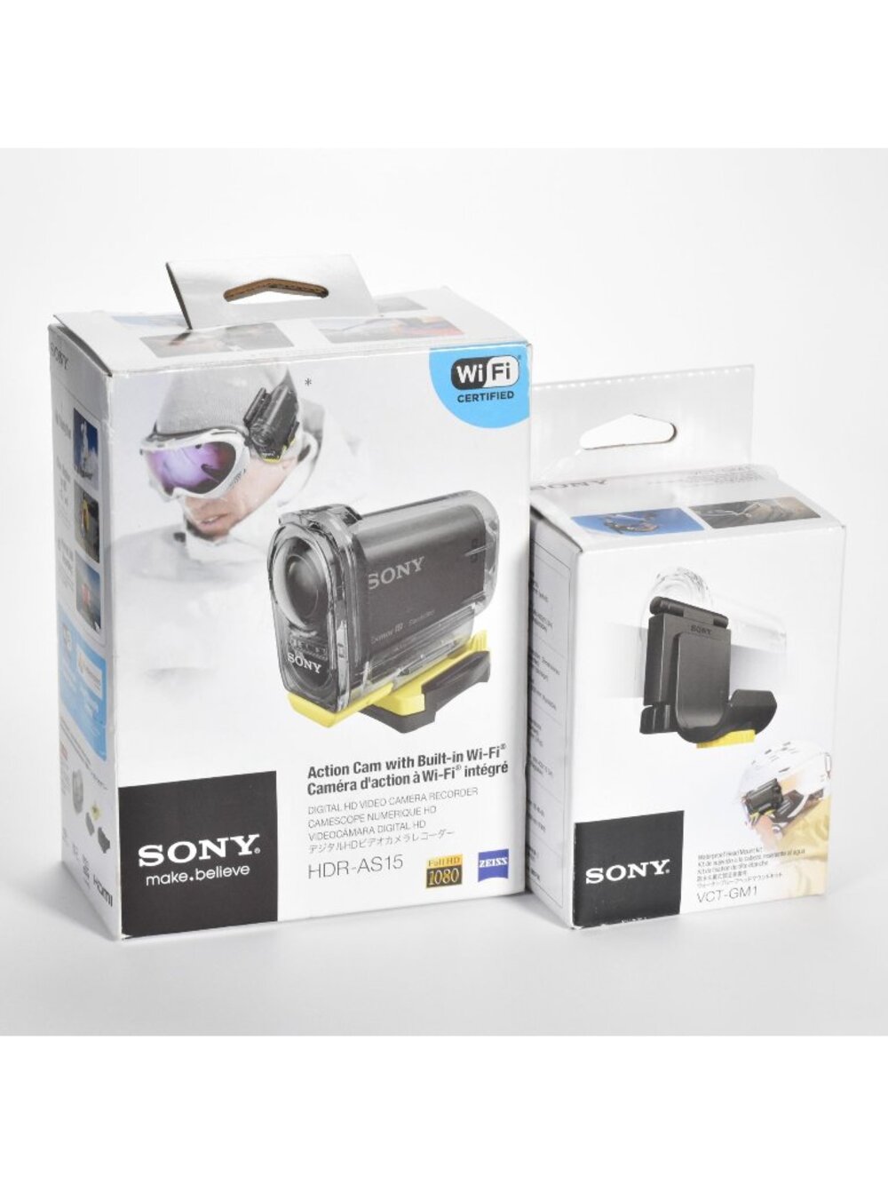 Sony HDR-AS15 HD Action Camcorder Full HD Video WiFi Sony VCT-GM1 Head Mount NEW